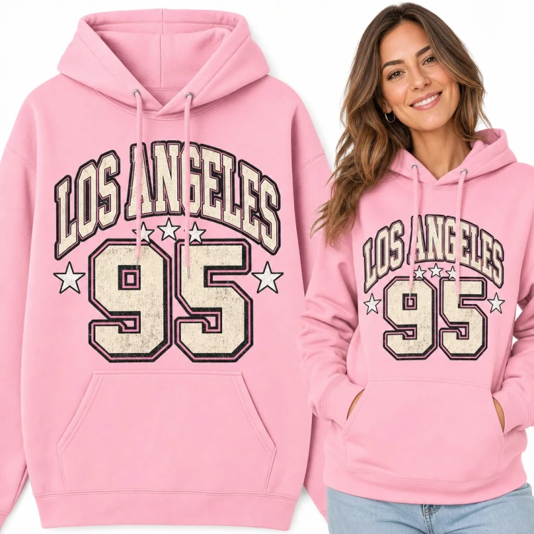 Bluza damska z kapturem - „Los Angeles 95” w stylu varsity z gwiazdkami