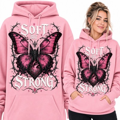 Bluza damska z kapturem - gotycki motyl z sercem i cierniami „Soft but strong”