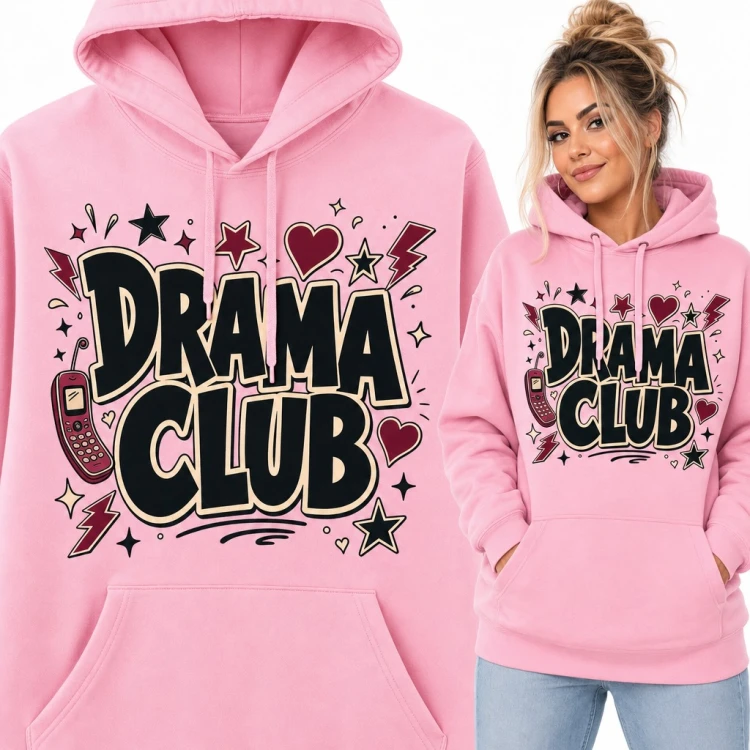 Bluza damska z kapturem - „Drama club” w stylu Y2K z retro telefonem
