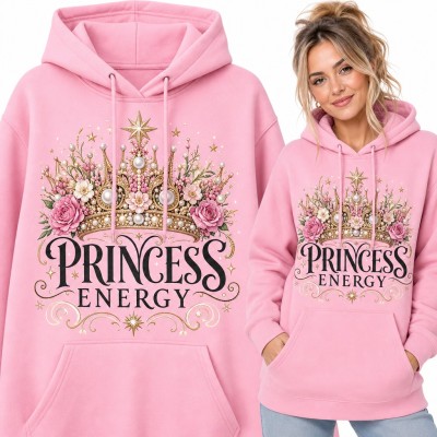 Bluza damska z kapturem - korona z perłami i różami „Princess Energy”