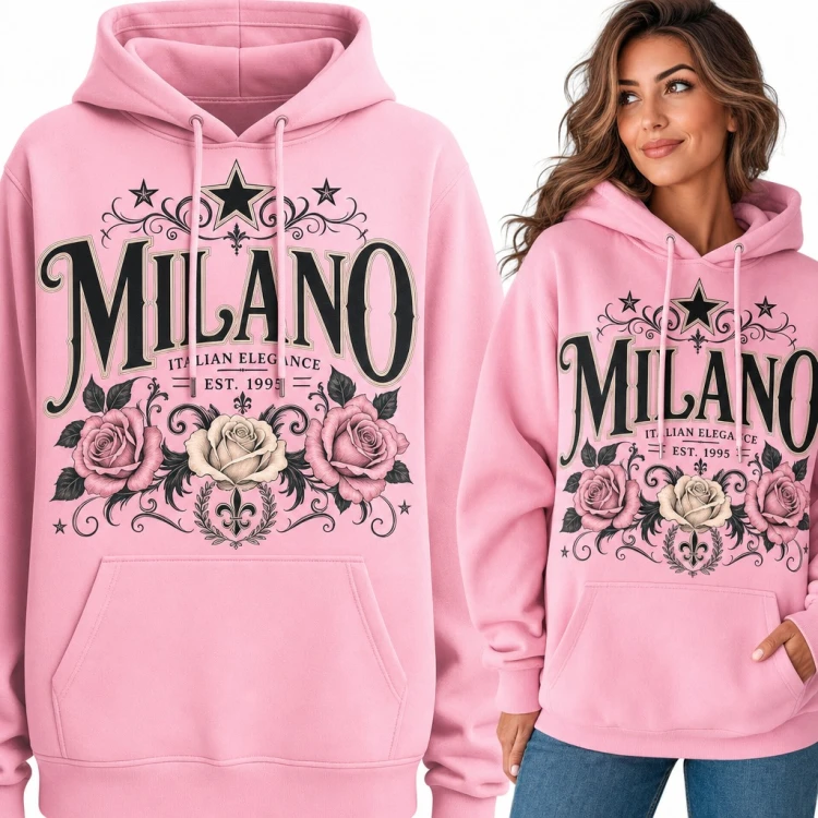 Bluza damska z kapturem „Milano” - włoska elegancja z różami w stylu vintage