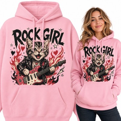 Bluza damska z kapturem „Rock girl” - kot z gitarą elektryczną