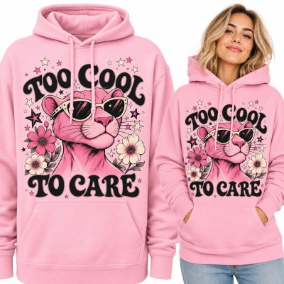 Bluza damska z kapturem - „Too cool to care” różowa pantera w okularach