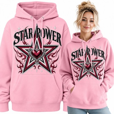 Bluza damska z kapturem - gwiazda z sercem i płomieniami tribal „Star Power” w stylu Y2K