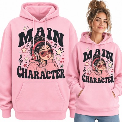 Bluza damska z kapturem „Main Character” - dziewczyna w słuchawkach i okularach