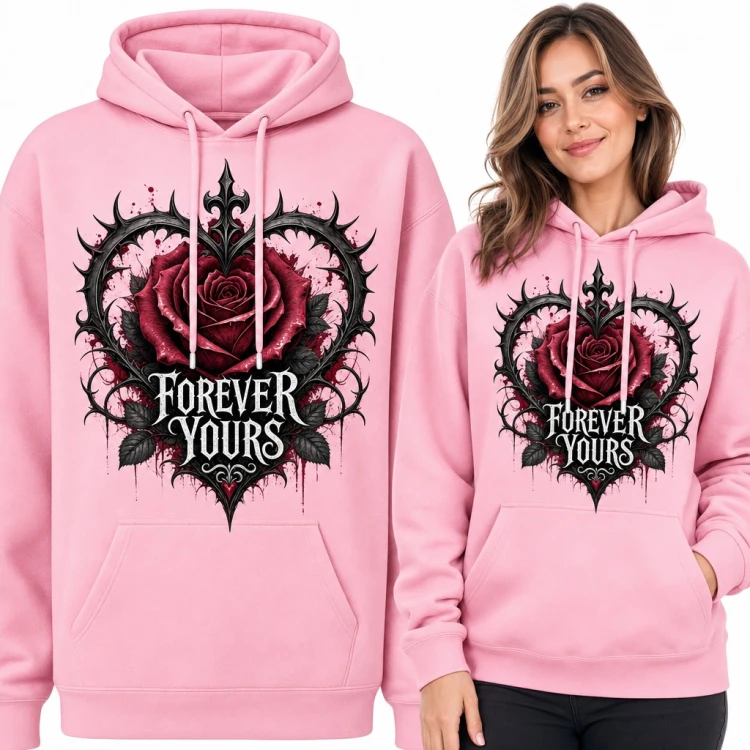 Bluza damska z kapturem - gotyckie serce z cierni i różą „Forever Yours”