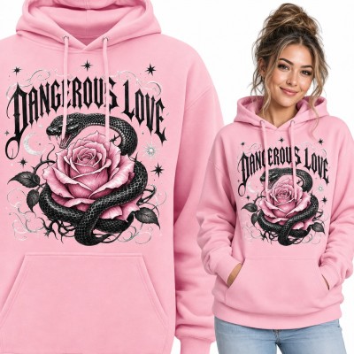 Bluza damska z kapturem - wąż oplatający różę „Dangerous love” w gotyckim stylu