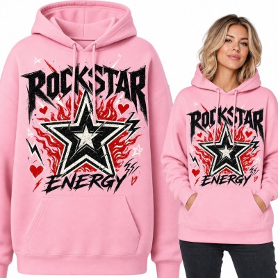 Bluza damska z kapturem - „Rockstar Energy” z płonącą gwiazdą i sercami