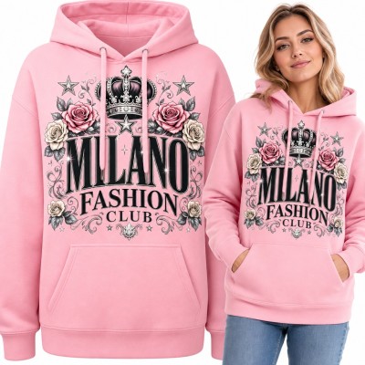 Bluza damska z kapturem „Milano Fashion Club” z koroną i różami