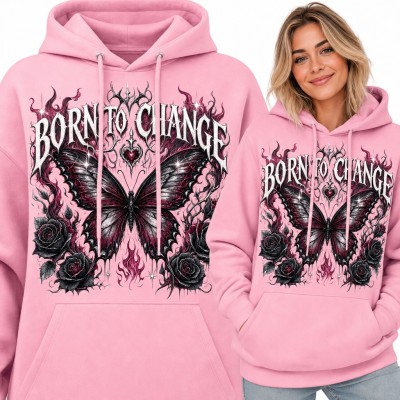 Bluza damska z kapturem - gotycki motyl z czarnymi różami „Born to change”