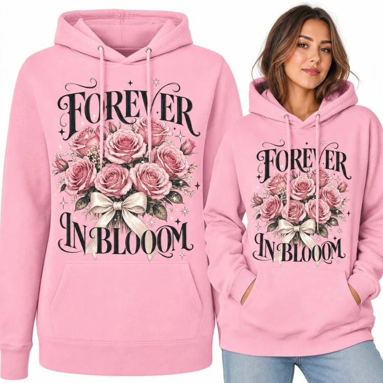 Bluza damska z kapturem - bukiet róż z kokardą „Forever in blooom”
