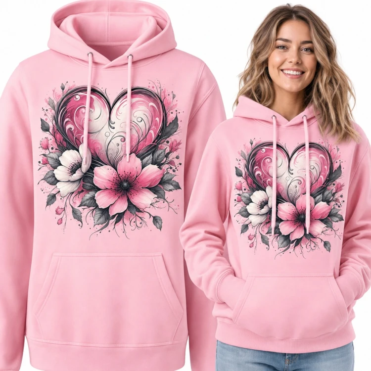Bluza damska z kapturem - akwarelowe serce w kwiatach