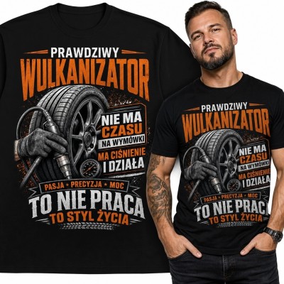 Koszulka męska dla wulkanizatora „Prawdziwy wulkanizator” - koło i narzędzie pneumatyczne