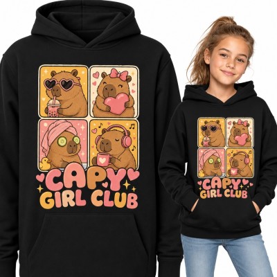 Bluza dziewczęca z kapturem - kapibary kawaii „Capy Girl Club”