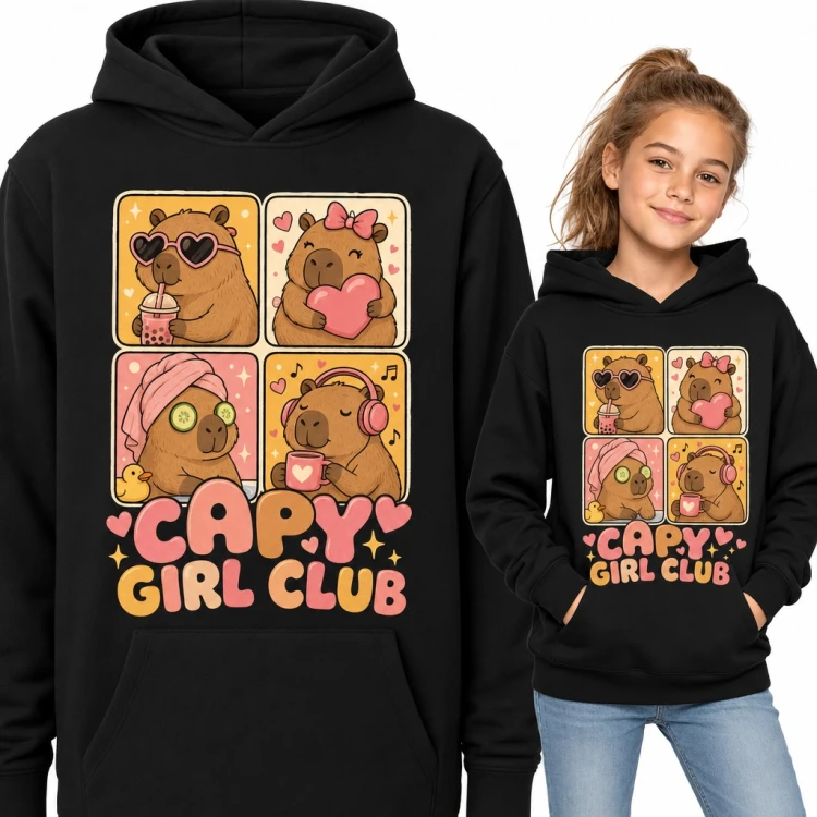 Bluza dziewczęca z kapturem - kapibary kawaii „Capy Girl Club”