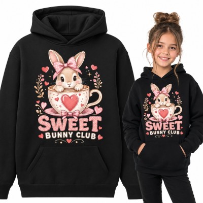 Bluza dziewczęca z kapturem - króliczek w filiżance „Sweet Bunny Club”