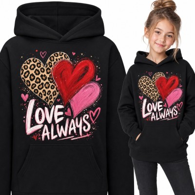 Bluza dziewczęca z kapturem - serca w panterkę i „Love always”