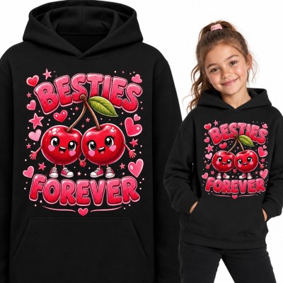 Bluza dziewczęca z kapturem - wisienki „Besties forever” dla przyjaciółki