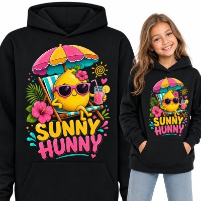 Bluza dziewczęca z kapturem - wakacyjna cytryna na leżaku „Sunny Hunny”