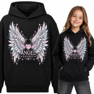 Bluza dziewczęca z kapturem - anielskie skrzydła z kryształowym sercem „Angel Energy”