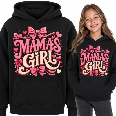 Bluza dziewczęca z kapturem - „Mama's Girl” z różowymi kokardkami i serduszkami