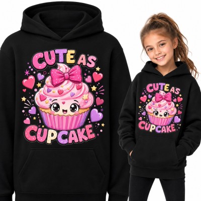 Bluza dziewczęca z kapturem - „Cute as cupcake” z babeczką kawaii i kokardą