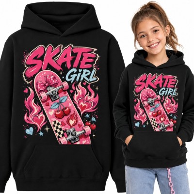 Bluza dziewczęca z kapturem „Skate girl” - różowa deskorolka z wisienkami