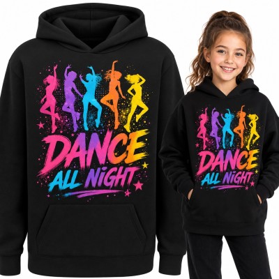 Bluza dziewczęca z kapturem - „Dance all night” z neonowymi tancerkami