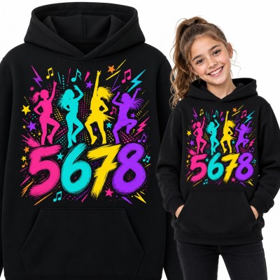 Bluza dziewczęca z kapturem - „5678” z neonowymi tancerkami dla tancerki
