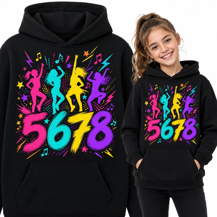 Bluza dziewczęca z kapturem - „5678” z neonowymi tancerkami dla tancerki