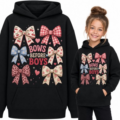 Bluza dziewczęca z kapturem - „Bows before boys” z kokardkami coquette