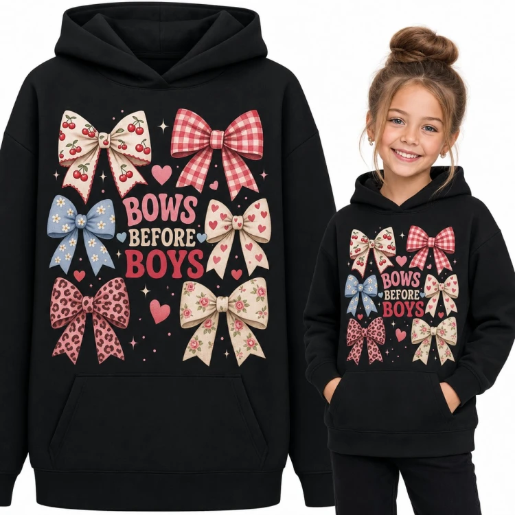 Bluza dziewczęca z kapturem - „Bows before boys” z kokardkami coquette