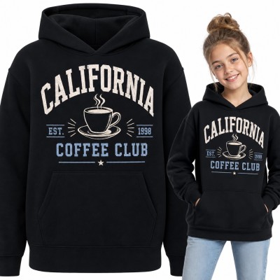 Bluza dziewczęca z kapturem „California Coffee Club” - filiżanka kawy w stylu college