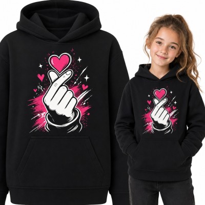 Bluza dziewczęca z kapturem - koreańskie serduszko z palców K-pop