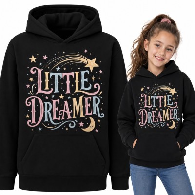 Bluza dziewczęca z kapturem - „Little Dreamer” z gwiazdkami i śpiącym księżycem