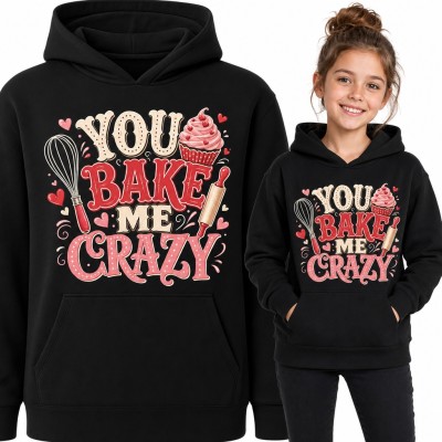 Bluza dziewczęca z kapturem „You bake me crazy” - babeczka i wałek dla małej cukierniczki