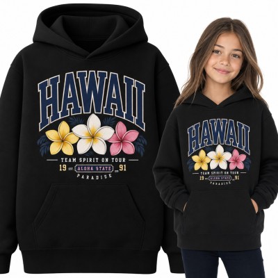 Bluza dziewczęca z kapturem „Hawaii” - kwiaty plumerii w stylu college
