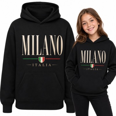Bluza dziewczęca z kapturem „Milano Italia” - tarcza z włoską flagą