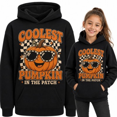 Bluza dziewczęca z kapturem - „Coolest pumpkin in the patch” dynia w okularach na Halloween