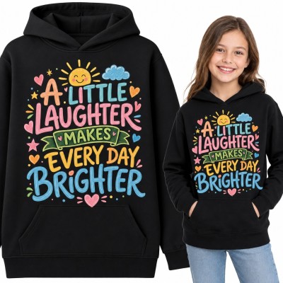 Bluza dziewczęca z kapturem - „A little laughter makes every day brighter” ze słoneczkiem
