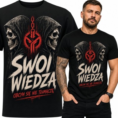 Koszulka męska z czaszkami „Swoi wiedzą, obcym się nie tłumaczę” - mroczny wzór