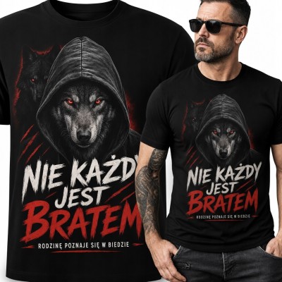 Koszulka męska z wilkami „Nie każdy jest bratem”