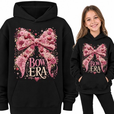 Bluza dziewczęca z kapturem - różowa kokarda z róż i serc „Bow era”