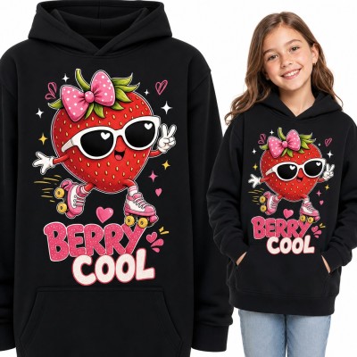 Bluza dziewczęca z kapturem - truskawka na wrotkach w okularach „Berry cool”