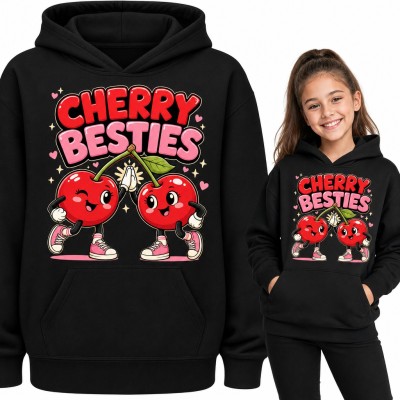 Bluza dziewczęca z kapturem - „Cherry besties” wisienki przyjaciółki przybijające piątkę