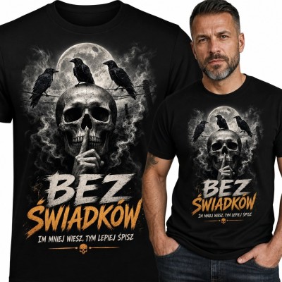 Koszulka męska z czaszką i krukami „Bez świadków” - mroczny wzór