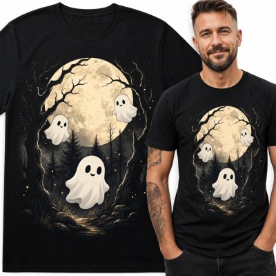 Koszulka męska z trzema duchami w nocnym lesie - motyw Halloween