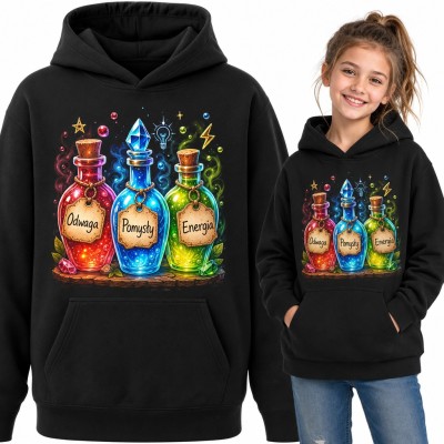 Bluza dziewczęca z kapturem - magiczne eliksiry Odwaga, Pomysły i Energia