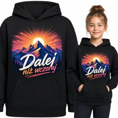 Bluza dziewczęca z kapturem - góry o wschodzie słońca „Dalej niż wczoraj”