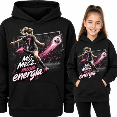 Bluza dziewczęca z kapturem „Mój mecz, moja energia” - piłkarka z numerem 7 dla młodej zawodniczki